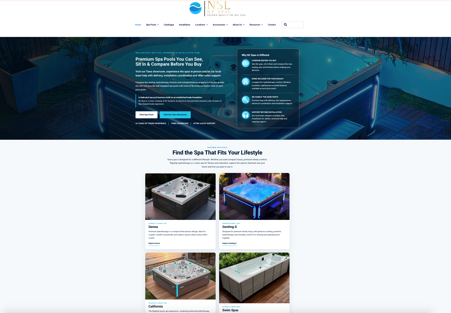 NZ Spas website designed and developed by Pixels